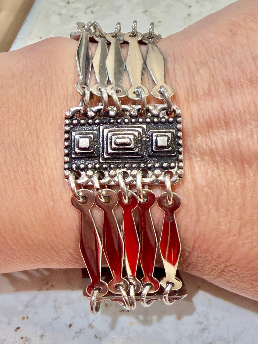 Vintage Taxco Mexican Sterling Silver Multi-Strand Panel Bracelet 29.6g Eagle 🦅